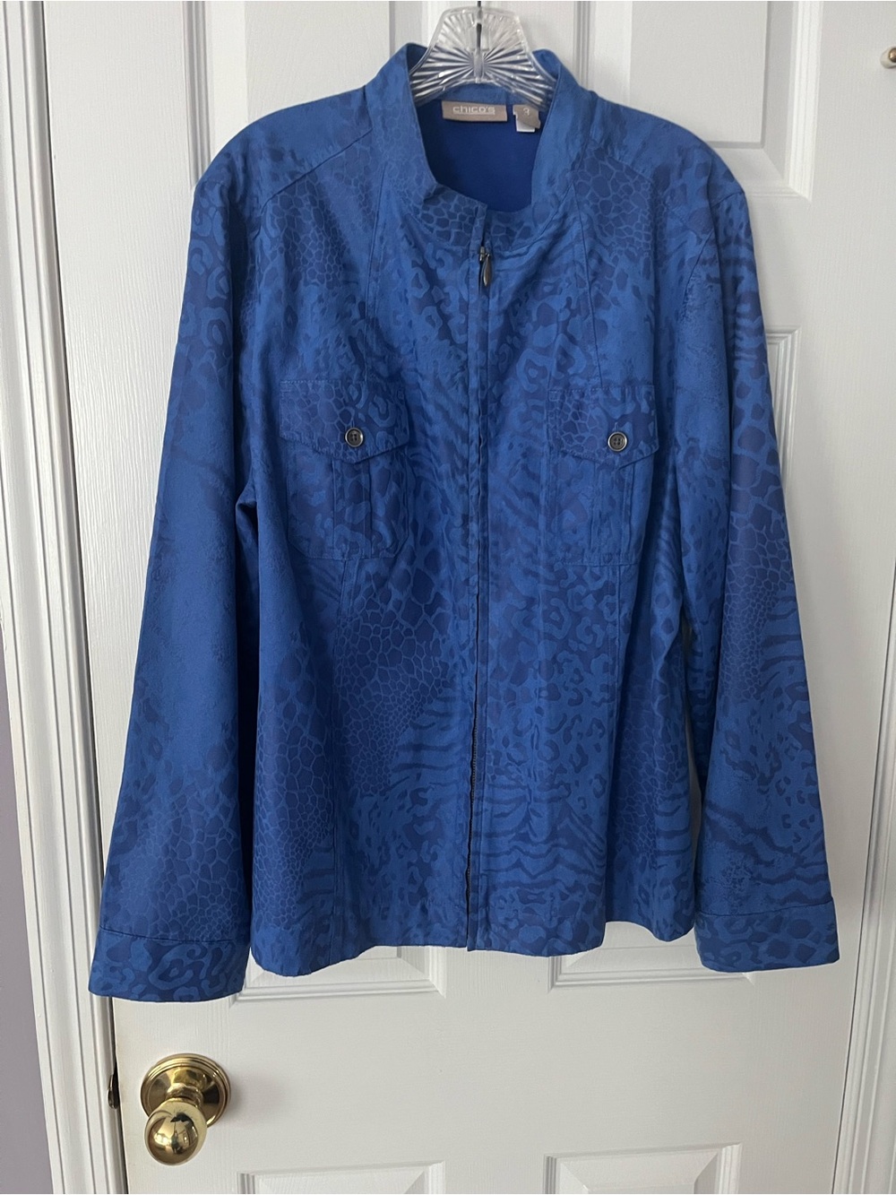Chico's Blue Patterned Utility Zip Jacket